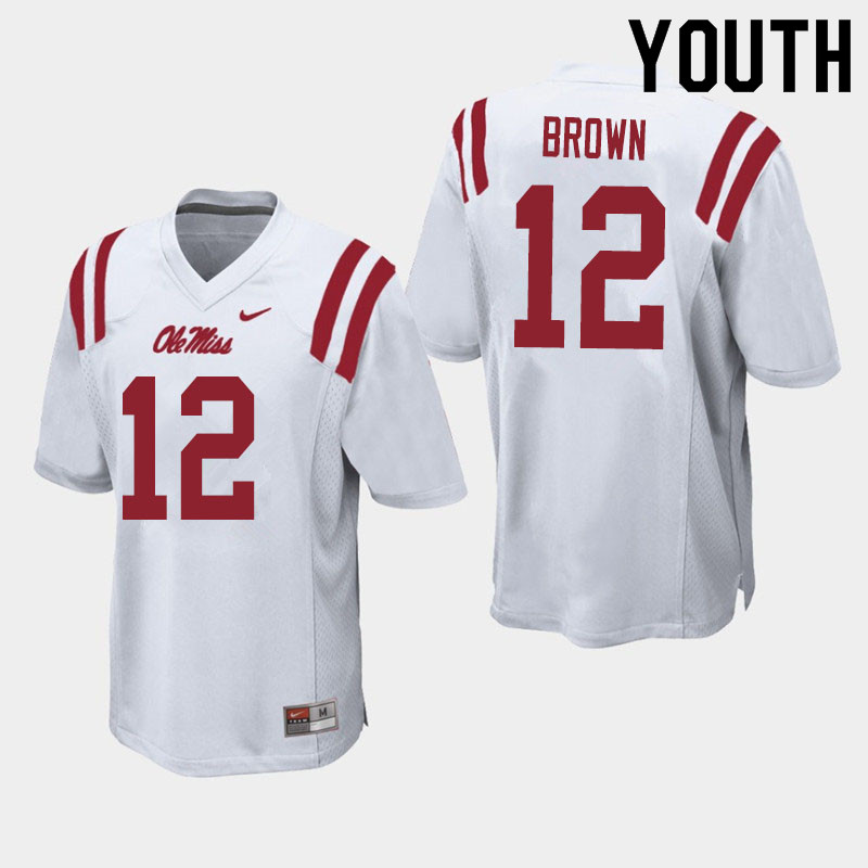 Jakivuan Brown Ole Miss Rebels NCAA Youth White #12 Stitched Limited College Football Jersey UIV6758TE